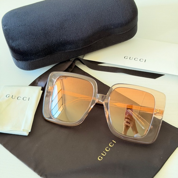 New, Gucci Sunglasses GG1314S 005, Nude Frame, Lightly Mirrored, Authentic main image 4